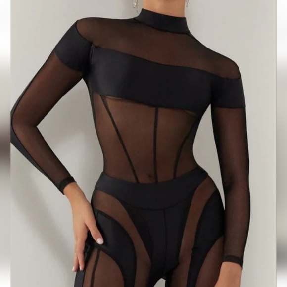 Heiress Beverly Hills Black Panel Mesh Bodysuit Size XL - Picture 1 of 16